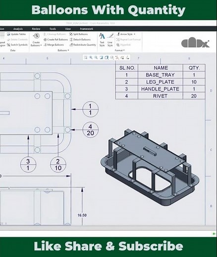Balloons with Quantity for assembly drawing in Creo Parametric