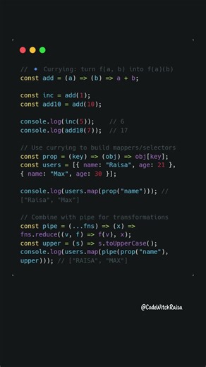 🧩 Currying & Partial Application in JavaScript FP 🚀 #coding #javascript #shorts