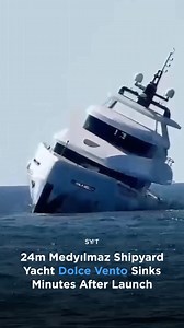 ‼️The newly launched 24-metre Medyılmaz Shipyard motor yacht Dolce Vento sinking just minutes after entering the water in the Ereğli district of Zonguldak, Turkey. The incident occurred at approximately 14:30 local time, with local reports suggesting Dolce Vento developed a stabilisation issue and began to take on water around 15 minutes after launch, before submerging to a depth of seven metres. At the time of the launch, the yacht’s owner, captain and two crew members were allegedly onboard. A