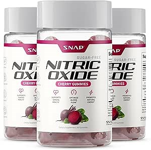 Snap Supplements Nitric Oxide Gummies - Beet Root Extract 300mg, Sugar Free Beetroot Supplement with Pomegranate Powder for Circulation & Natural Energy, 60 Vegan Gummies (3-Pack), Cherry Flavor