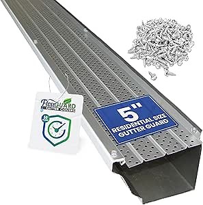 FlowGuard Gutter Guard, USA Made Professional DIY 5 Inch 50-Year Gutter Cover Leaf Protection System - Matte - Aluminum - 510 Feet - by FlexxPoint