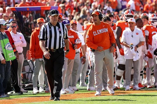 Dabo Swinney reacts to pass interference penalty in Clemson football vs Duke