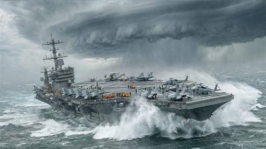 What happens when a super typhoon hits a US aircraft carrier at sea
