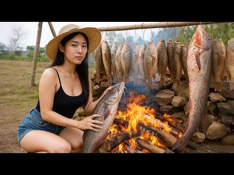 Satisfying Village Cooking: Giant Fish Catching and How to Make Simple Smoked Fish at Home