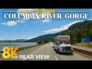 8K Scenic Oregon & Washington Drive – Rear View of Columbia River Gorge with Authentic Road Sounds