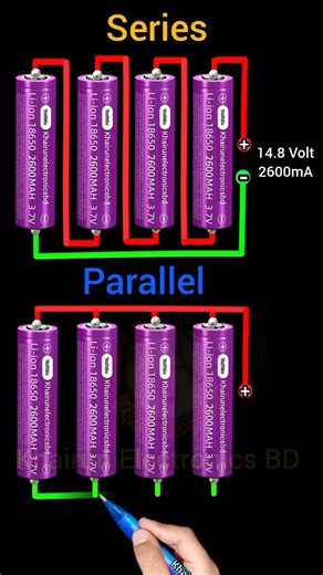 🔋🪫 Battery series and parallel connection diagram #shorts