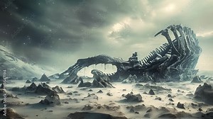 Alien Remains in a Desolate Landscape