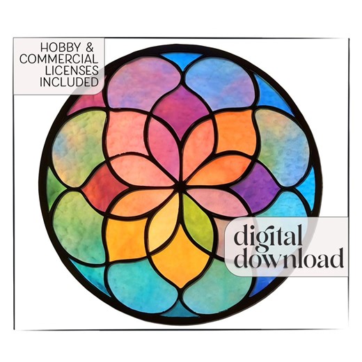 Rose Window Stained Glass Pattern: Round Suncatcher Template (digital Download PDF & PNG) - Etsy