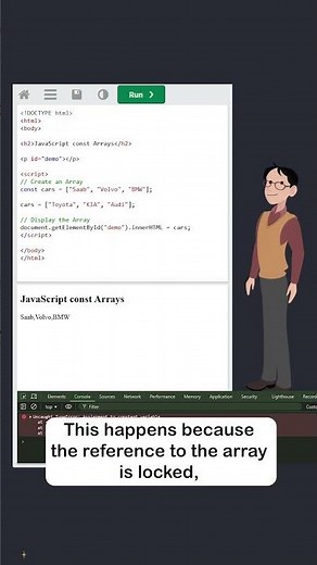 JavaScript const - Part 3 - const & Arrays & Objects - #w3schools #javascript #programming