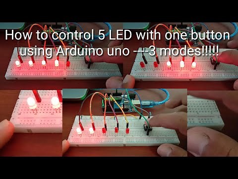How to control 5 LED with one button using arduino uno-3 styles!! LED project!!