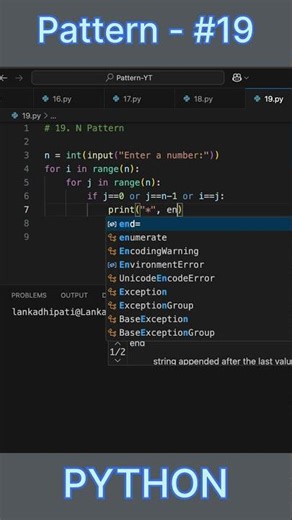 Python Pattern #19– N Pattern🔥 | Beginner Friendly #shorts #coding #python