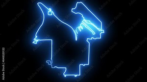 map of Tacoma in Washington with a blue glowing neon effect