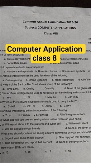 class 8 computer application annual exam paper 2025-26 / computer application final exam 2026