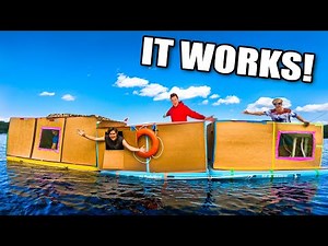 Massive BOX FORT House Boat On A LAKE! Cardboard Boat (24 Hour Challenge)