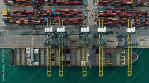 Aerial view time lapse container cargo ship freight shipping by container cargo ship, Global business import export logistic container, Timelapse 4K
