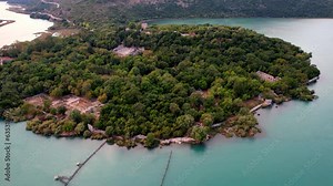 Aerial of Butrint national park in Albania, ancient Roman site