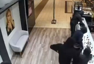 约克区商场珠宝店抢劫案视频曝光 多名劫匪进店打砸抢后迅速逃跑_无忧资讯