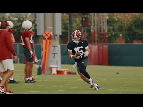 Ty Simpson, Austin Mack, Keelon Russell practice at Alabama fall camp