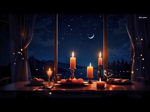 Romantic Candlelight Dinner ✨ | Relaxing Night Music with Crickets & Moonlight Ambience 🌙🍷