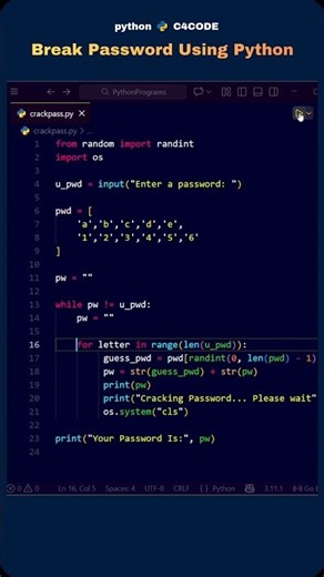 Watch Python Guess a Password in Seconds 🤯🐍 #shorts #trending #viral