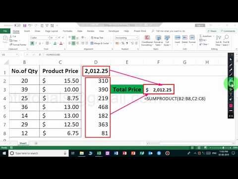 How to calculate total price for products in MS Excel 2019 | Sumproduct formula