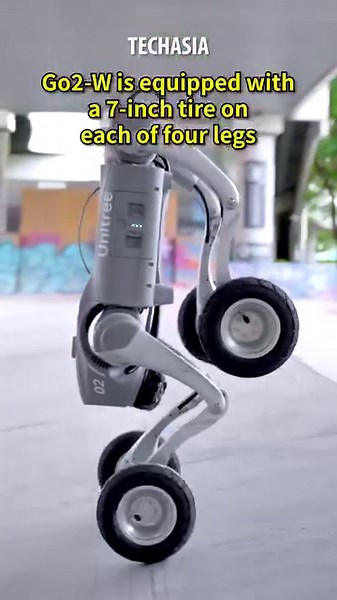 Unitree Go2-W, a robot dog from China, can climb fences and navigate various terrains with ease. Equipped with 7-inch tires on each leg, this robot can overcome obstacles up to 70 cm high, smoothly glide over flat surfaces, and handle minor bumps effortlessly. | China Daily