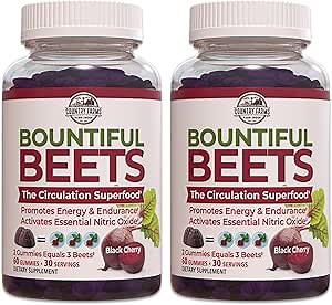 COUNTRY FARMS Bountiful Beets Gummies, Circulation Superfood, Promotes Energy and Endurance, Nitric Oxide Booster, 60 Servings, White, 120 Count, 2 Pack