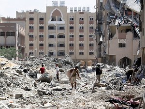 Tens of thousands of Palestinians are cramped together in makeshift tents under intense summer heat