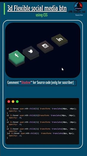 ✨3D Social Media Buttons Using HTML & CSS! 🎨#shorts #webdevelopment #3danimation #css #coding #web