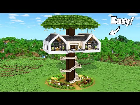 Minecraft: How to Build Modern Tree House Tutorial (Easy to Follow) #1 - Interior in Description!