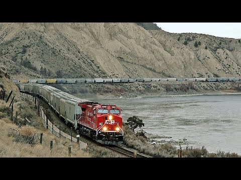 Huge Canadian Trains Snaking Through The Curves Of The Canyon, BC Rail Unit, And Tons Of Trains!