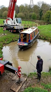 Craning a narrowboat into a small pond. #canal #narrowboat #canalboat #british #boat | Canal Boats