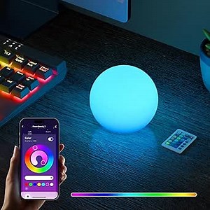 FUYO Smart Table Lamp, 6-inch Rechargeable LED Globe Orb Light with App/Remote Control, IPX6 Water-Resistant, 16 Colors & 4 Modes, Sphere Night Light for Home Bedroom Pool Garden Decor