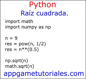 Raíz cuadrada en Python (sqrt python).