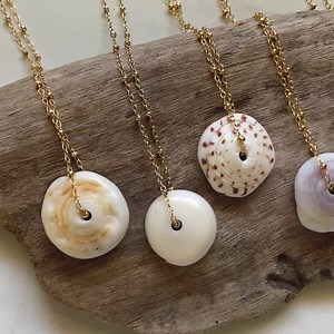 Big Puka Shell Necklace: Long Gold Satellite Chain, Handmade Maui Jewelry - Etsy