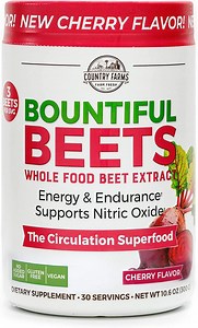 Country Farms Bountiful Beets, Delicious Cherry Flavor, The Circulation Superfood, Activates Essential Nitric Oxide, Natural Beet Extract, Boosts Energy and Endurance, 10.6 oz, 30 Servings