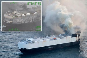Ship transporting thousands of cars sinks in Pacific after fire, raising concerns about EV batteries