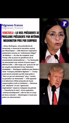 “LE VENEZUELA NE SERA JAMAIS UNE COLONIE” : DELCY RODRÍGUEZ DÉNONCE LES INTENTIONS AMÉRICAINES ▶️La vice-présidente refuse le rôle de relais docile et exige la libération de Maduro — Washington pris de court par le retournement Delcy Rodríguez fait capoter le plan de Trump. La vice-présidente du Venezuela refuse le rôle de relais docile que Washington lui avait assigné. Dès le lendemain du raid américain sur Caracas, elle apparaît à la télévision d’État. Entourée de hauts responsables civils et 