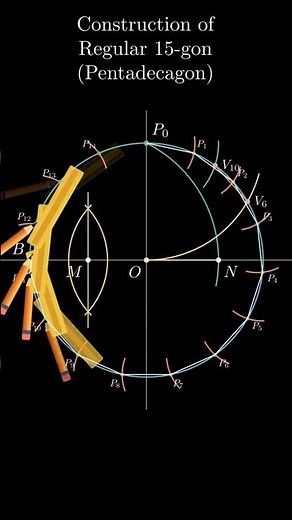Constructing a Perfect 15-Sided Polygon with Compass & Ruler ✏️#manim #geometry #math #pentadecagon