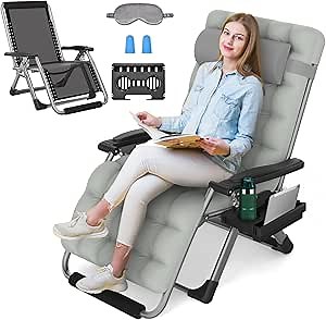 ZENPETIO Oversized Zero Gravity Chair, 33In XXL Zero Gravity Recliner Lounge Chair, Anti Gravity Chair for Indoor and Outdoor, Reclining Camping Chair for Lawn and Patio w/Cushion and Footrest, 500LBS