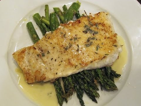 Pan Seared Halibut with Roasted Asparagus and a Beurre Blanc Sauce
