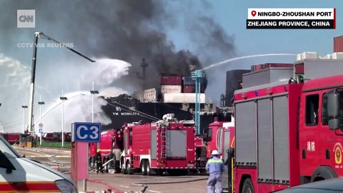 Surveillance video captures massive cargo ship explosion