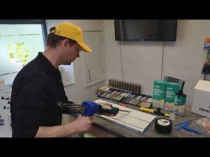 Perflex tile grout demo in a UK tile shop, easy, no mess grouting.