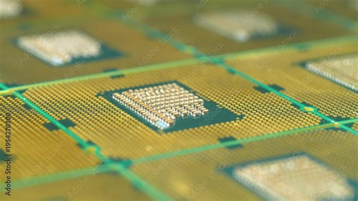 Central processing units for PC. Close view of CPU pins and contacts. CPU unit powering computer operations