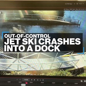 WATCH OUT: An unmanned jet ski loses control and crashes into a boat ramp, narrowly missing a man who flees just in time, in Tasmania, Australia. https://abcn.ws/3774ax0 | ABC News