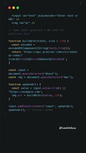 Build a QR Code Generator with JavaScript in 30 seconds (no library) #coding #javascript #shorts