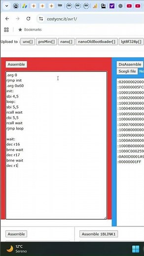 Programming Arduino in avr assembly language - blink #arduino #costycnc #avr #asm