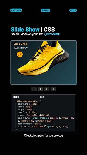 Build a Modern Slideshow with button Swipe 🎥 | HTML/CSS/JS Tutorial | mzcode01 #coding #css #shorts