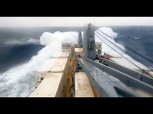 Cargo Ship Hitting Large Waves and Swells. Ship in a Storm in the Mediterranean. Long Video ASMR