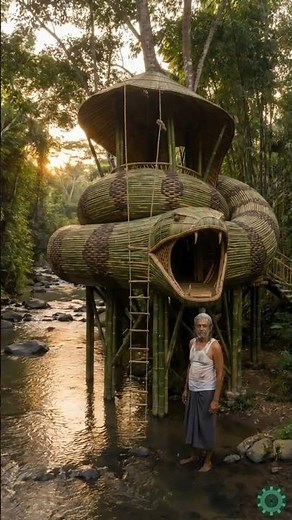 I Built a Snake-Shaped Bamboo Treehouse #construction #survival #amazing